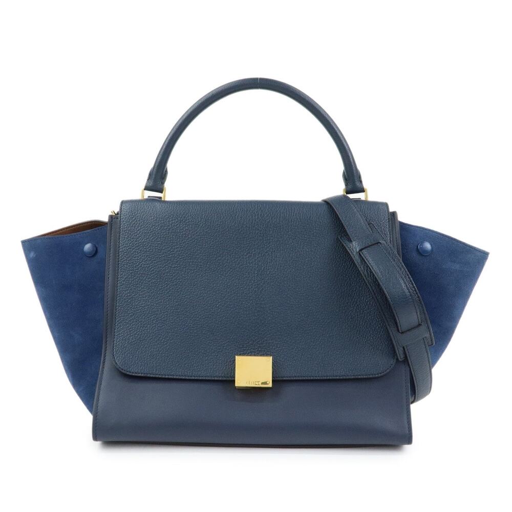 Celine Trapeze Calfskin & Suede Handbag Blue